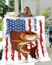 Load image into Gallery viewer, Redfish fishing American flag funny Red drum ChipteeAmz&#39;s art custom name fishing fleece blanket AT053