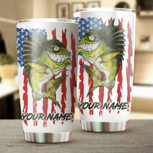 1pc Bass fishing American flag angry Largemouth bass ChipteeAmz's art Custom Stainless Steel Tumbler Cup AT060