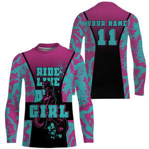 Ride Like A Girl Custom Motocross Jersey UPF30+ Women Dirt Bike Shirt Long Sleeves NMS1355