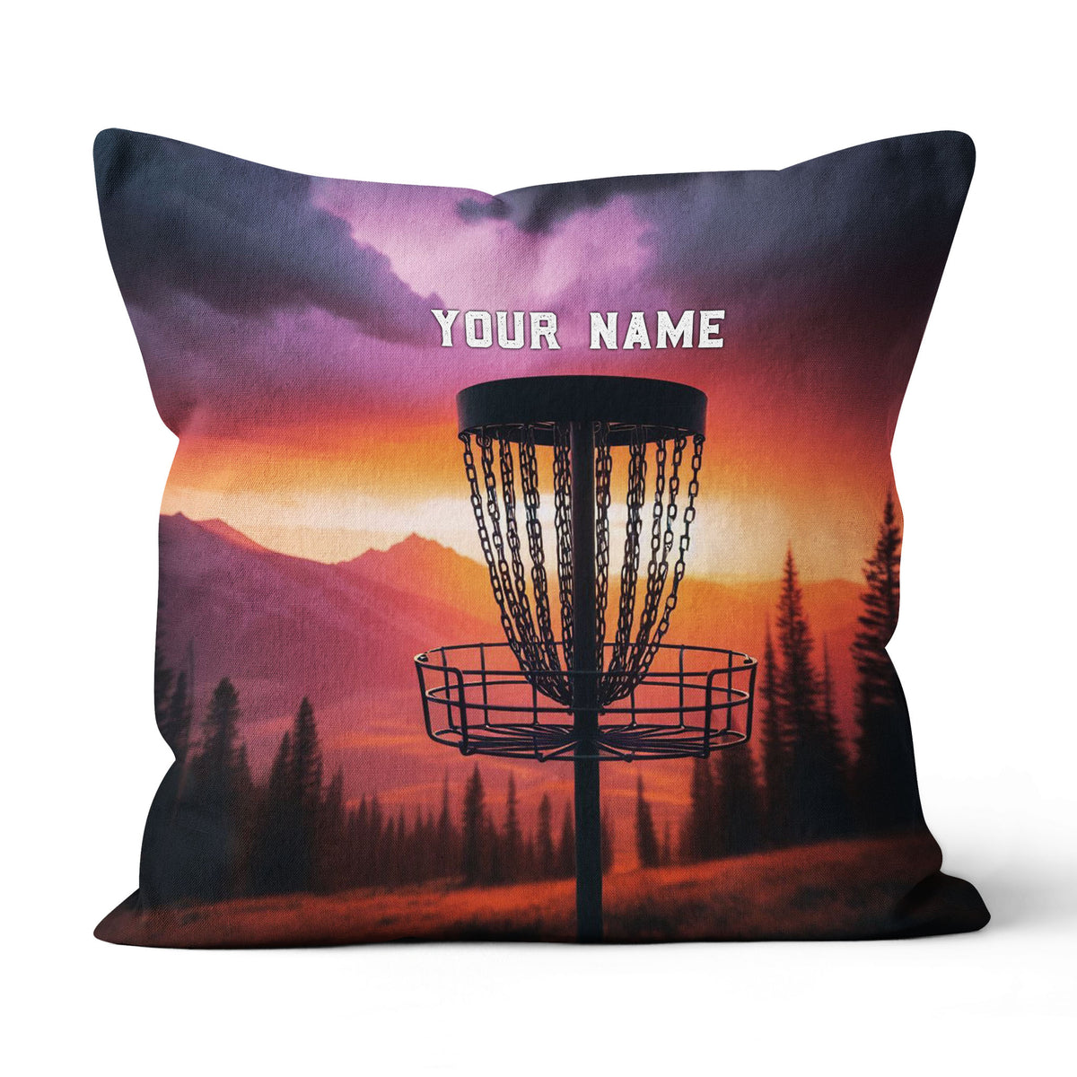 Sunset Disc Golf Basket Custom Name Pillow Personalized Disc Golf Gifts LDT1167