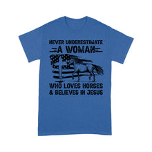 Load image into Gallery viewer, Never underestimate a woman who loves horses and believes in Jesus, horse gifts for girls D03 NQS2680  - Standard T-Shirt