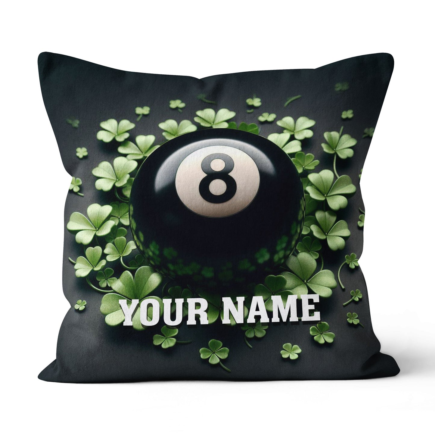 Funny 8 Ball Pool And Clovers Black Pillows Custom Name Billiard Pillows TDM0818