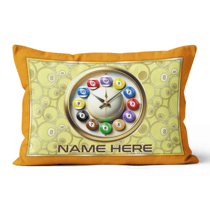 Funny Clock Billiard Balls Custom Yellow Pillow, Best Pool Throw Pillow TDM0903