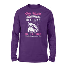 Load image into Gallery viewer, Beautiful thoughtful gift Long sleeve shirt for your fisherwomen - &quot;My heart belongs to a real man who can bait a hook&quot; - SPH42