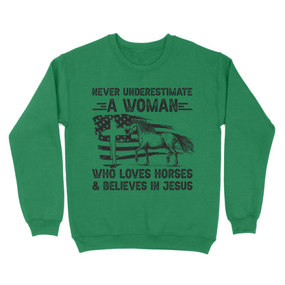 Never underestimate a woman who loves horses and believes in Jesus, horse gifts for girls D03 NQS2680 - Standard Crew Neck Sweatshirt