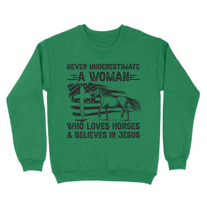 Never underestimate a woman who loves horses and believes in Jesus, horse gifts for girls D03 NQS2680 - Standard Crew Neck Sweatshirt