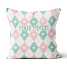 Load image into Gallery viewer, Argyle Pattern With Hearts Custom Cute Throw Pillow Personalized Gifts LDT1126