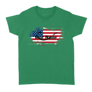 Custom name American Flag Fish Hook fishing Women's T-shirt, personalized fishing apparel gift for Fishing lovers- NQS1198