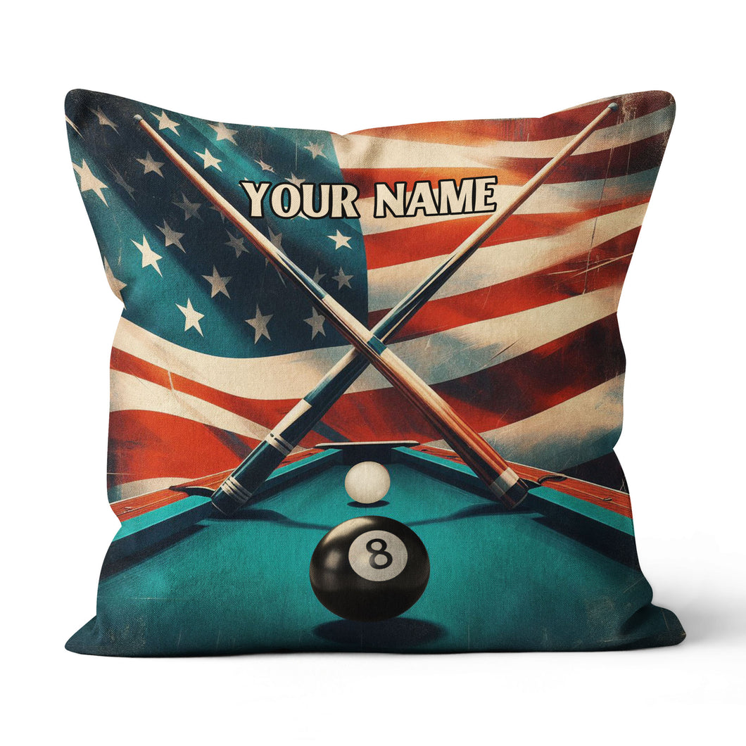 Personalized US Flag 8 Ball Billiard Pillow, Throw Pillow Billiard Gifts VHM0902