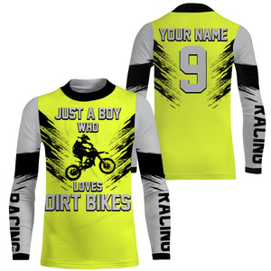 Just A Boy Who Loves Dirt Bikes custom jersey green UPF30+ men boys motocross racewear off-road NMS969