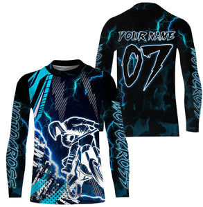 MotoX extreme custom jersey UPF30+ kid&adult Motocross blue dirt bike shirt racing motorcycle PDT46