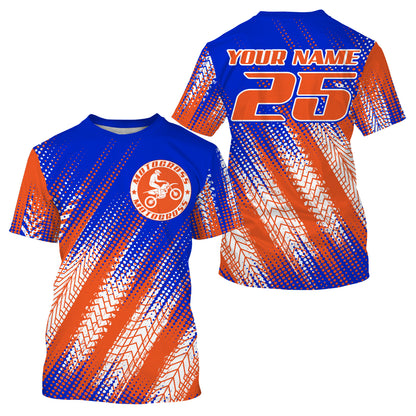 Blue and orange MX racing jersey custom youth men women biker UPF30+ off-road extreme motorcycle PDT119