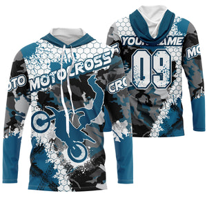 Women men kid custom Motocross jersey UPF30+ blue camo MX extreme biker racing off-road motorcycle PDT74