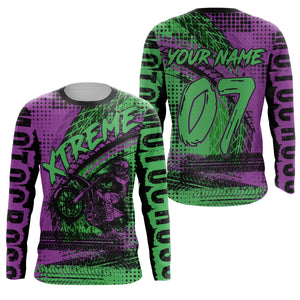 Green adult kid youth personalized MX jersey Motocross shirt UPF30+ dirt bike xtreme motorcycle PDT29