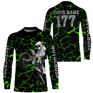Youth kid adult Motocross racing jersey green shirt custom UV protective off-road MX extreme biker PDT35