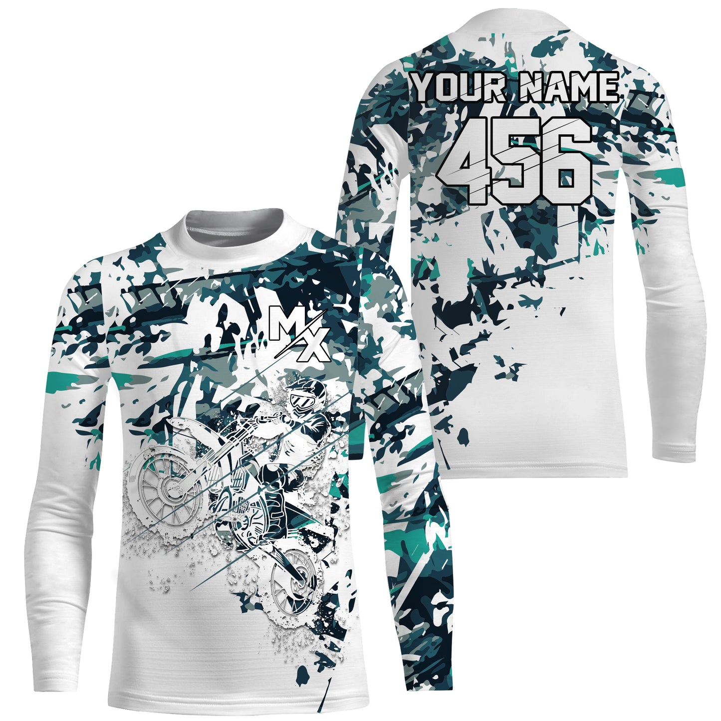 Personalized motocross jersey blue camouflage kid adult UPF30+ MX racing dirt bike off-road NMS984