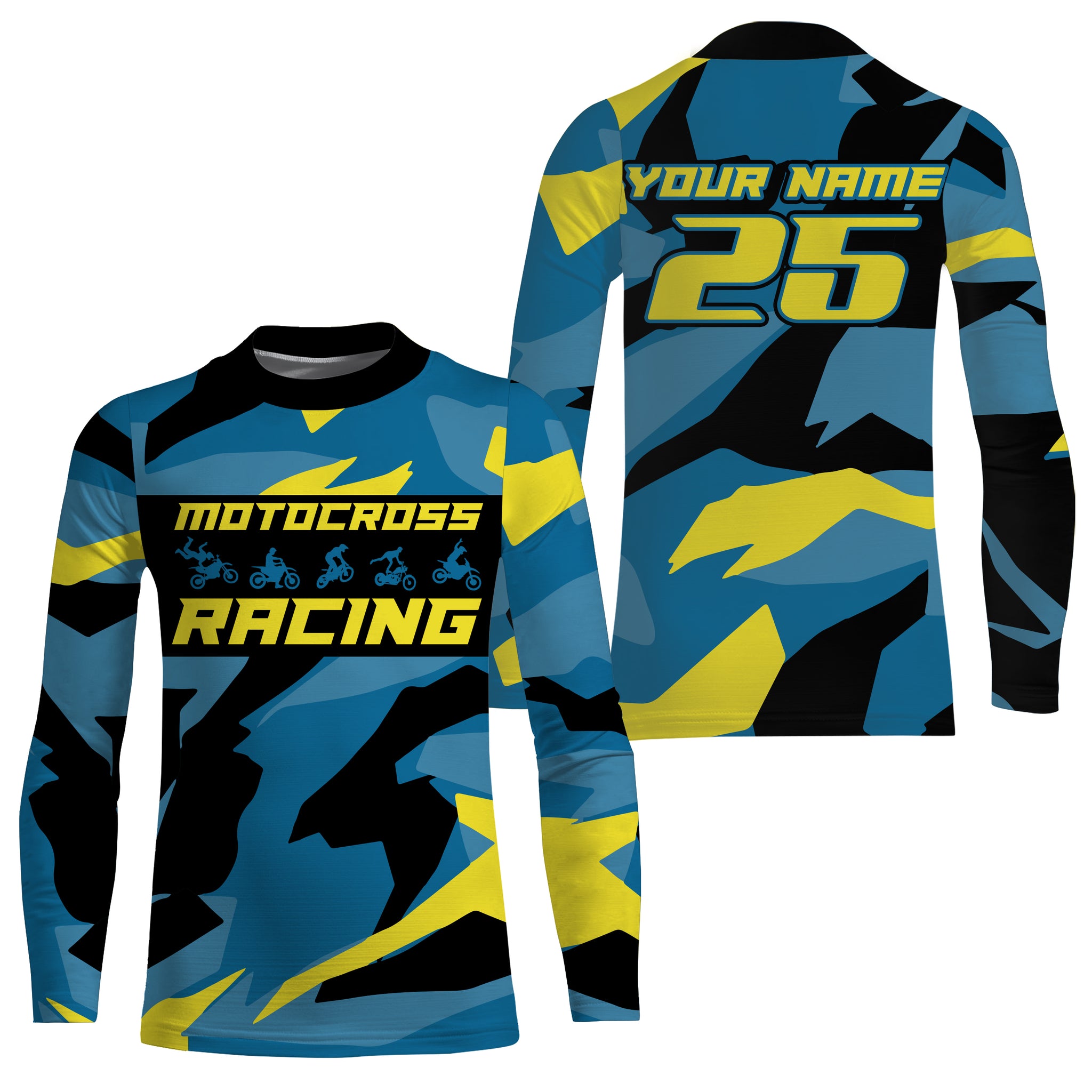 Custom Kid Men Women Dirt Bike MX Jersey UPF30+ Blue Camo