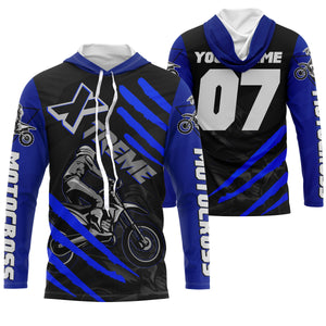 Xtreme customizable UPF30+ blue MX jersey for kid youth adult dirt bike racing shirt motorcycle PDT33