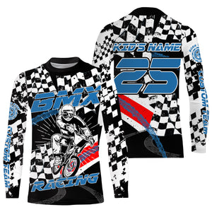 Kid BMX jersey UPF30+ checkered flag BMX shirt mens boys bicycle motocross gear cycling clothes| SLC103