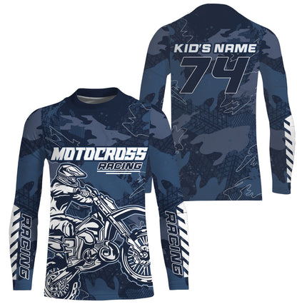 Men women kids jersey for dirt bike custom UPF30+ blue motocross racing xtreme off-road motorcycle PDT102
