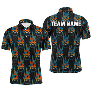 Flame Polo Bowling Shirt, Personalized Men Short Sleeves Bowlers Jersey Custom Team Name NBP40