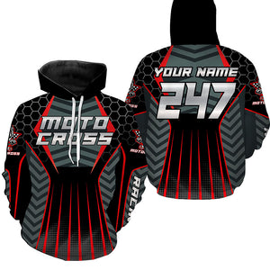 Dirt Bike Hoodie Adult UPF30+ Custom Red Motocross Hooded Jersey Biker Pullover Hoodie   Motorcycle PDT427