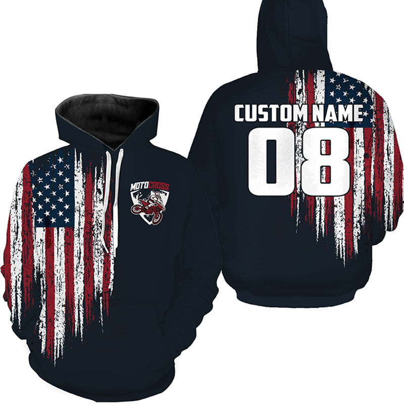 USA Motocross Adult Hoodie UV Custom Dirt Bike Hooded Jersey Off-Road Motorcycle Patriotic Hoodie PDT431