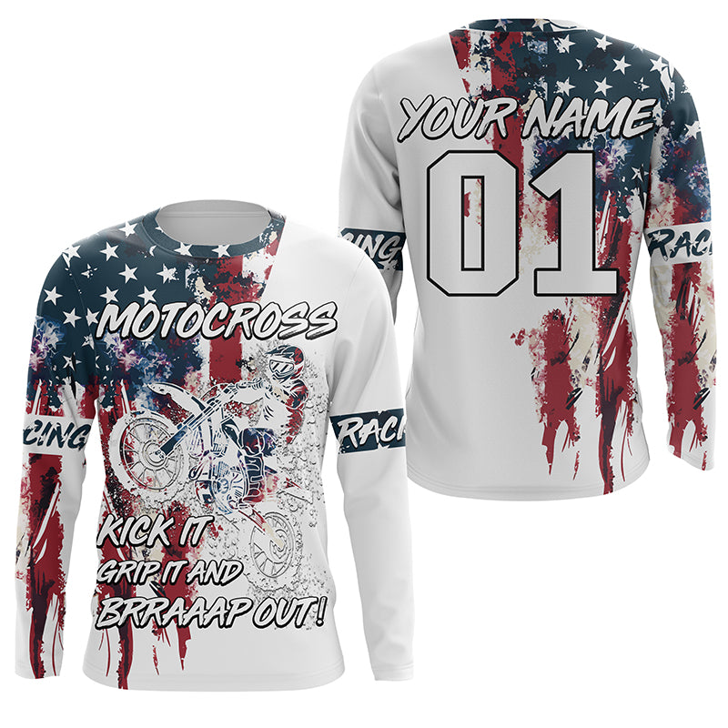 Patriotic Motocross Jersey UPF30+ Custom American Flag Brap MX Racing Motorcycle Shirt NMS1233