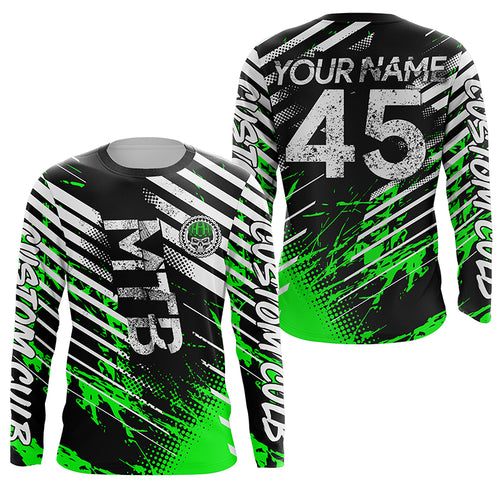 Mountain bike jersey UPF30+ Green MTB shirt kids adult custom downhill cycling gear boys girls| SLC248