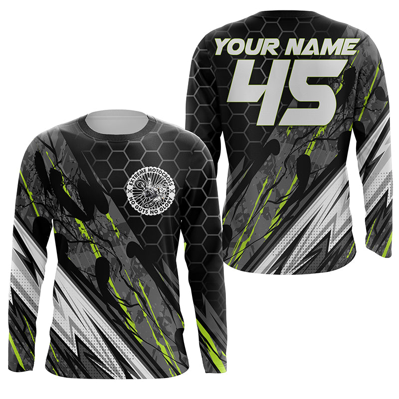 Extreme Motocross Jersey Personalized UPF30+ No Guts No Glory Green Dirt Bike MX Racing Off-road NMS1175