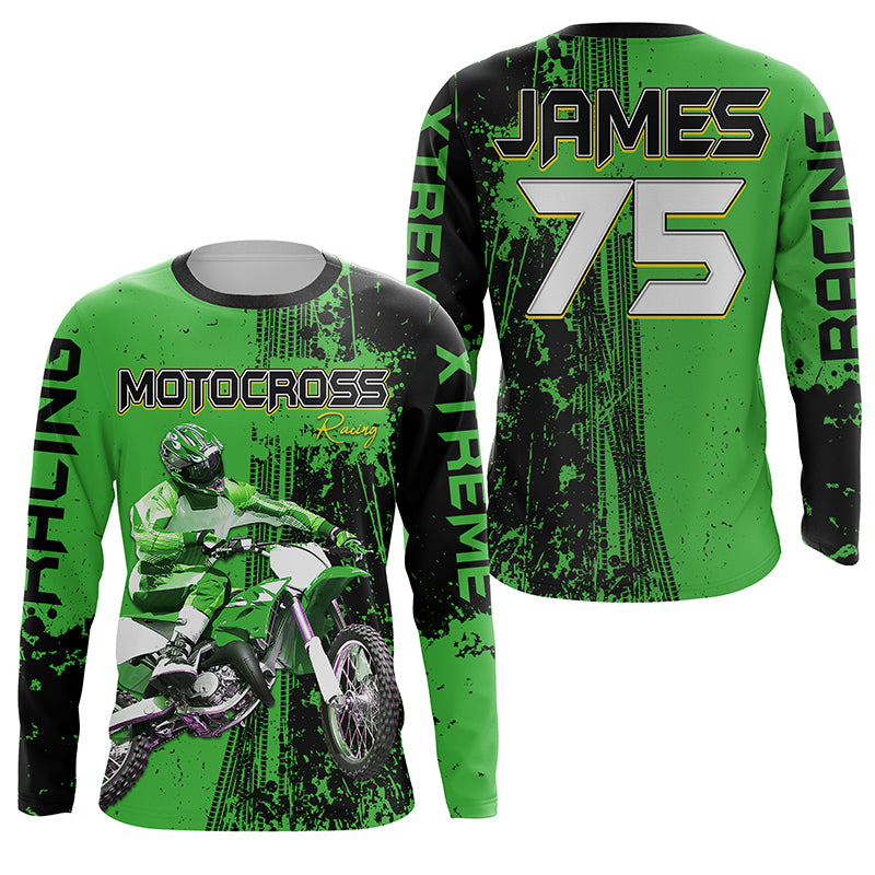 Custom Motocross Jersey Kid Men Women UV Protective Green MX Biker Racing Xtreme Motorcycle Shirt PDT384