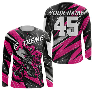 Pink dirt bike jersey youth boys girls UPF30+ biker off-road extreme Motocross shirt motorcycle PDT291