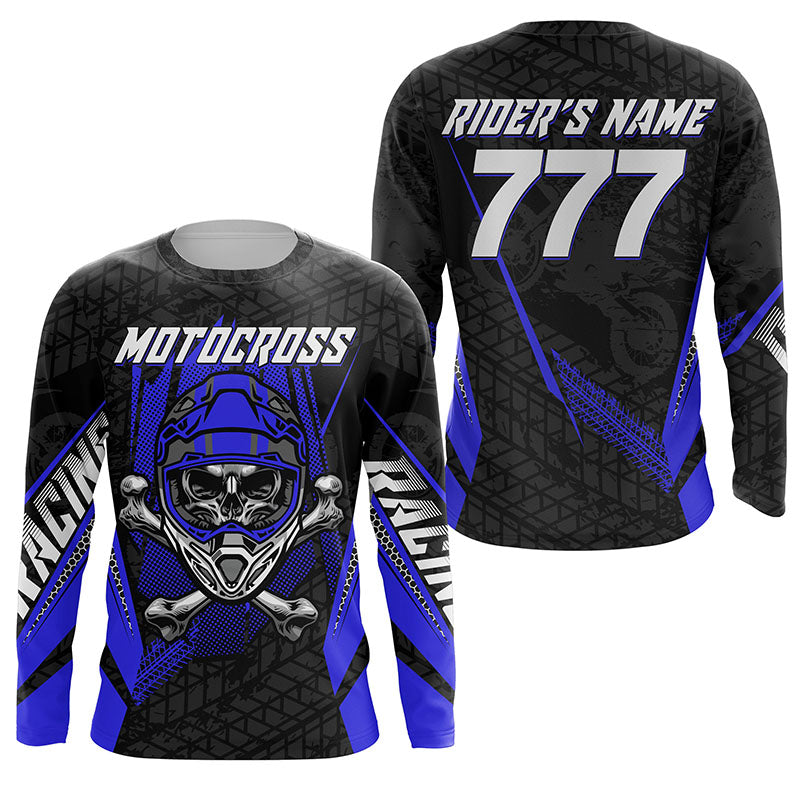 Skull Motocross youth men women jersey custom blue dirt bike UPF30+ off-road motorcycle shirt PDT358