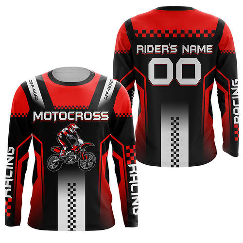 Red Motocross Jersey UPF30+ Custom Dirt Bike Shirt Men Women Kid Off-Road MX Racing Long Sleeve PDT471