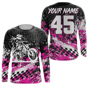 Girls Women Pink Personalized Motocross Jersey UPF30+ Brap Dirt Bike Racing Long Sleeves NMS1182