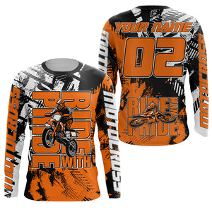 Ride With Pride Personalized Motocross Jersey UPF30+ Orange Kid Adult MX Racing Off-road Dirt Bike NMS1192