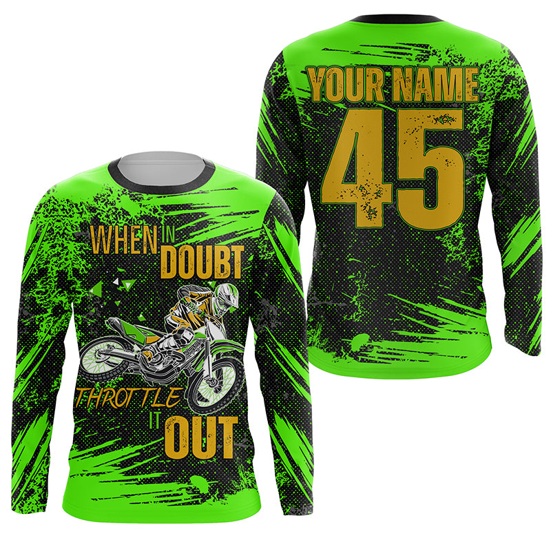 When in Doubt Throttle It out Personalized Dirt Bike Jersey UPF30+ Green Motocross MX Racing NMS1183