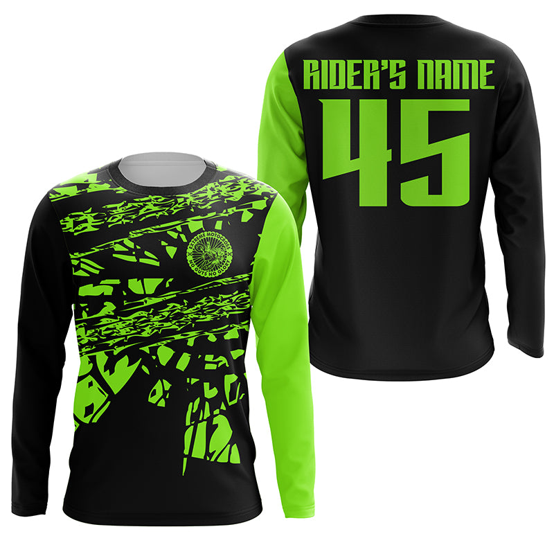 Kid&Adult Green Motocross Jersey Personalized UPF30+ No Guts No Glory MX Racing Dirt Bike Jersey NMS1204