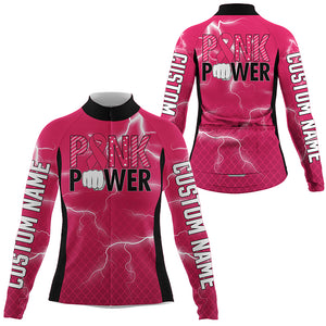 Pink power cycling jersey womens bike shirts girls Breathable biking tops with 3 pockets & zipper| SLC225