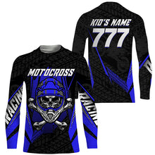 Load image into Gallery viewer, Skull Motocross youth men women jersey custom blue dirt bike UPF30+ off-road motorcycle shirt PDT358