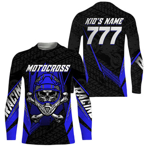 Skull Motocross youth men women jersey custom blue dirt bike UPF30+ off-road motorcycle shirt PDT358