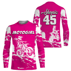 MotoGirl Personalized Jersey UPF30+ Pink Dirt Bike Racing Motocross Off-road Long Sleeves NMS1179