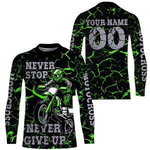 Green Motocross Jersey Personalized UPF30+ Never Stop Dirt Bike Shirt For Boys Racing Motorcycle  PDT456