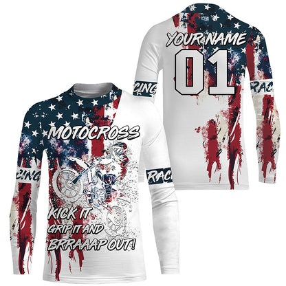 Patriotic Motocross Jersey UPF30+ Custom American Flag Brap MX Racing Motorcycle Shirt NMS1233