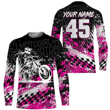Load image into Gallery viewer, Girls Women Pink Personalized Motocross Jersey UPF30+ Brap Dirt Bike Racing Long Sleeves NMS1182