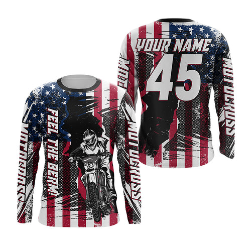 Patriotic Motocross Jersey UPF30+ Feel The Berm Custom American Flag MX Racing Shirt NMS1236