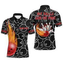 Load image into Gallery viewer, Funny Flame Men Polo Bowling Shirt, My Balls Are on Fire Personalized Bowlers Jersey NBP81