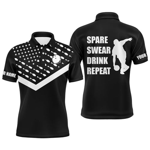 Funny Men Polo Bowling Shirt, Personalized American Flag Bowling Short Sleeve Bowlers Jersey NBP52