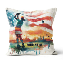 Load image into Gallery viewer, Watercolor American Flag Custom Pillow Personalized Patriot Golfer Gifts LDT1174