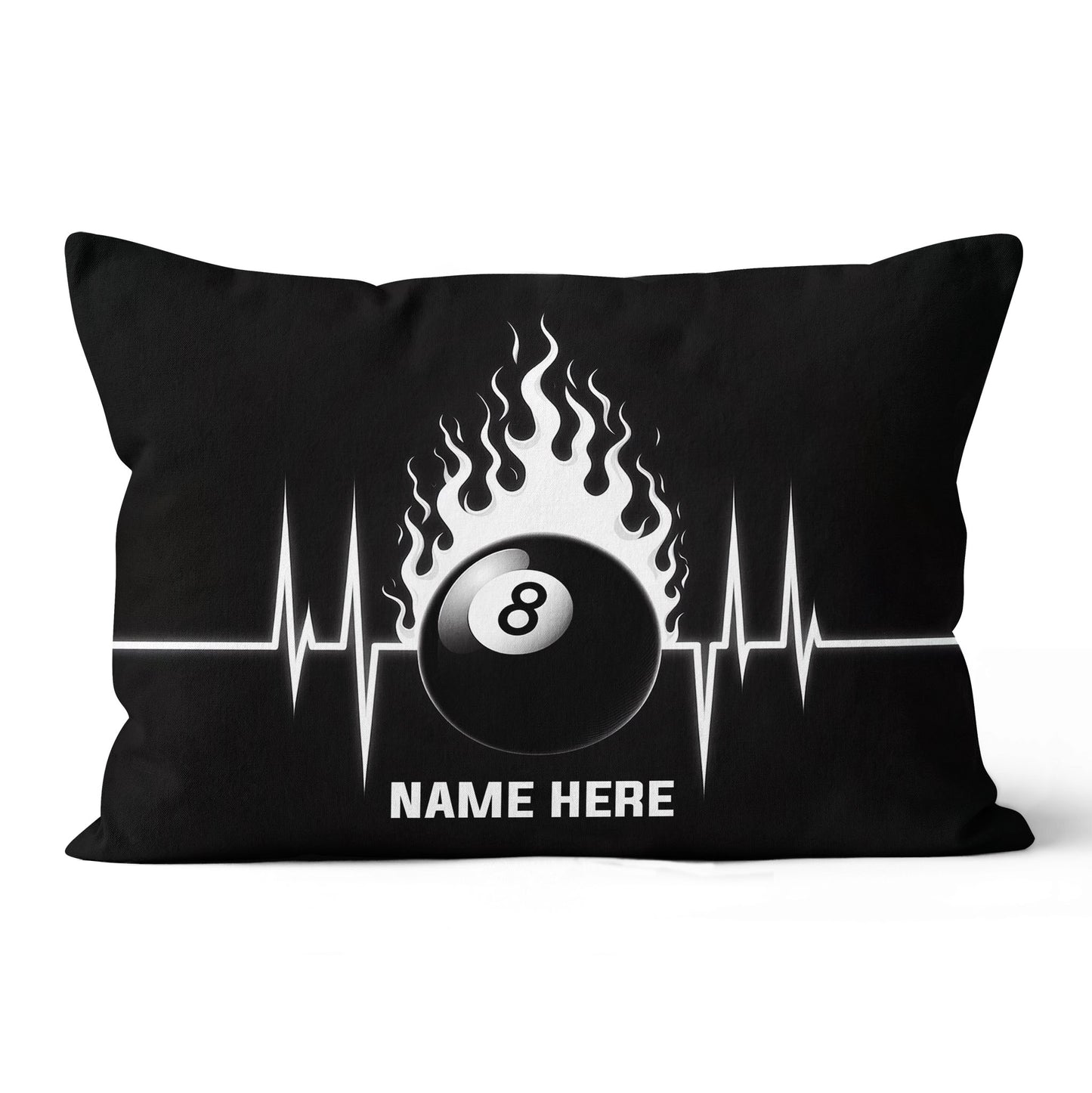 Funny Heartbeat Pulse 8 Ball Flame Custom Black Pillow, Billiard Pillows TDM0892